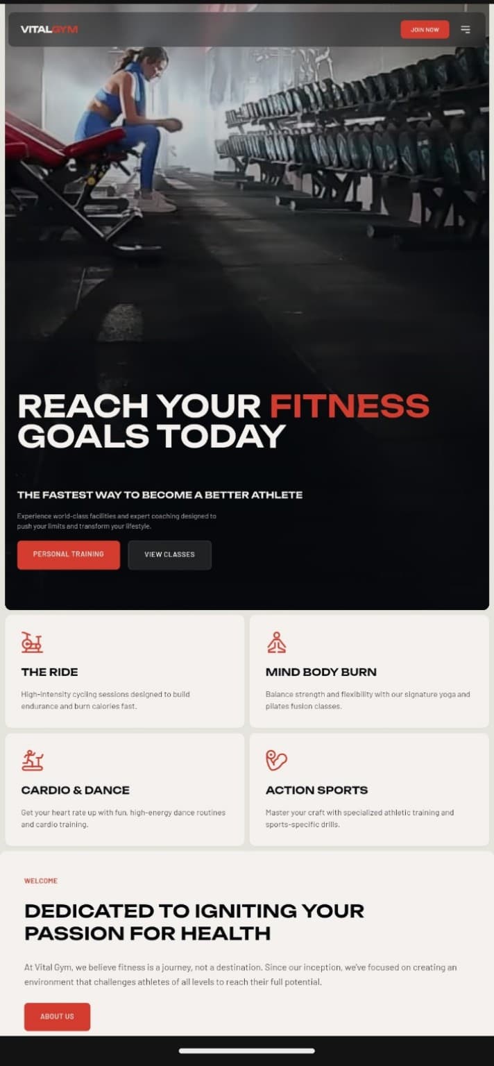 Vital Gym website preview